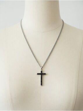 NEW Authentic Swarovski Black Inlay Cross Pendant Necklace – Engraved Back